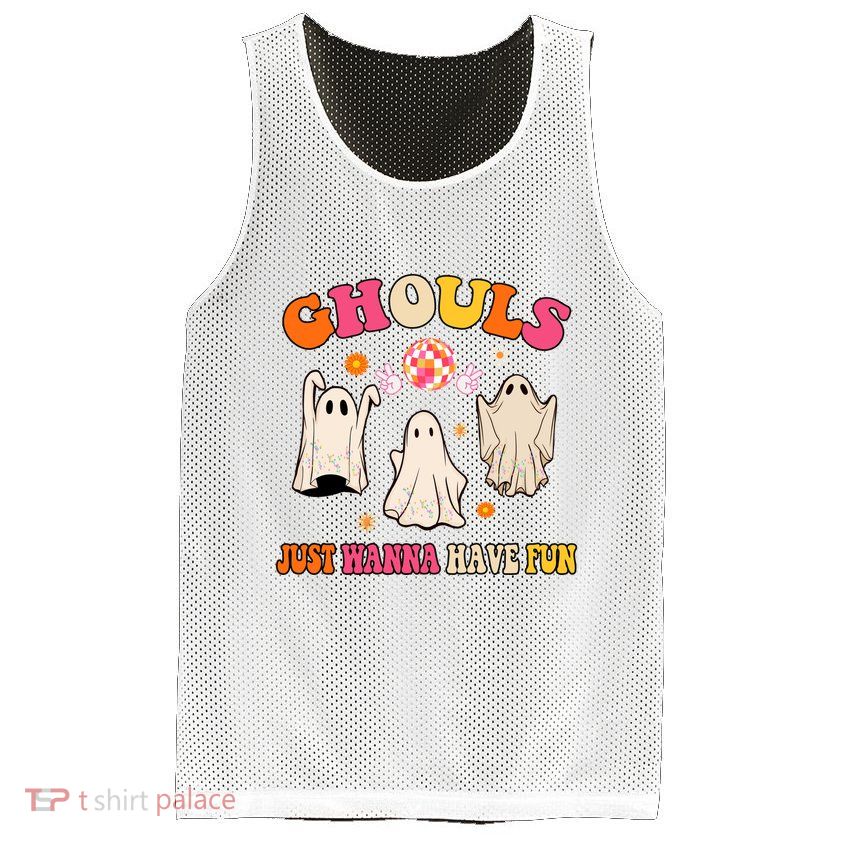 Ghouls Just Wanna Have Fun Halloween Groovy Ghost Mesh Reversible Basketball Jersey Tank