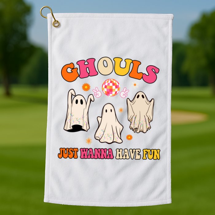 Ghouls Just Wanna Have Fun Halloween Groovy Ghost Golf Towel