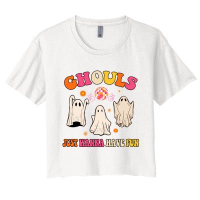 Ghouls Just Wanna Have Fun Halloween Groovy Ghost Crop Top