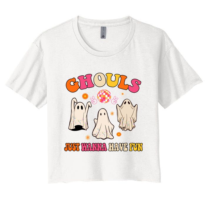 Ghouls Just Wanna Have Fun Halloween Groovy Ghost Crop Top