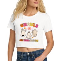 Ghouls Just Wanna Have Fun Halloween Groovy Ghost Crop Top