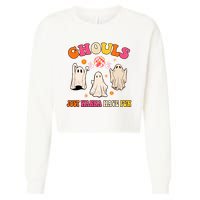 Ghouls Just Wanna Have Fun Halloween Groovy Ghost Cropped Pullover Crew