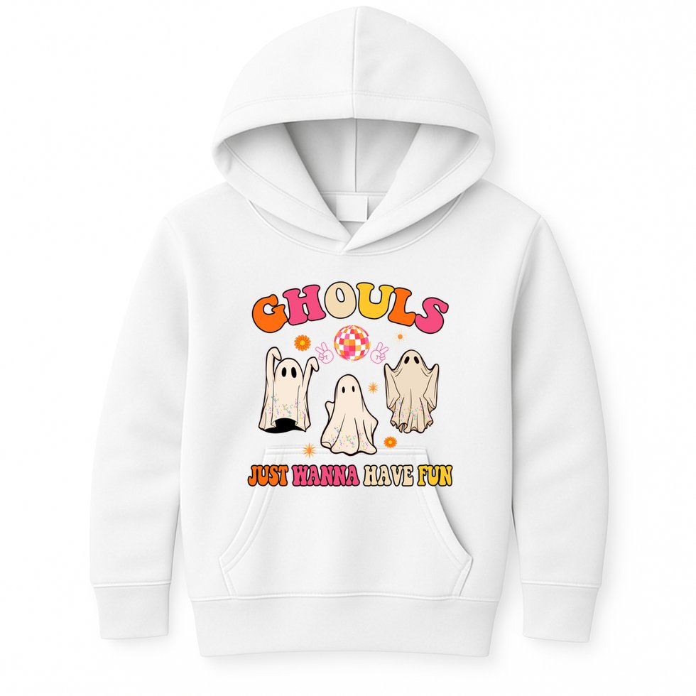 Ghouls Just Wanna Have Fun Halloween Groovy Ghost Kids Hoodie