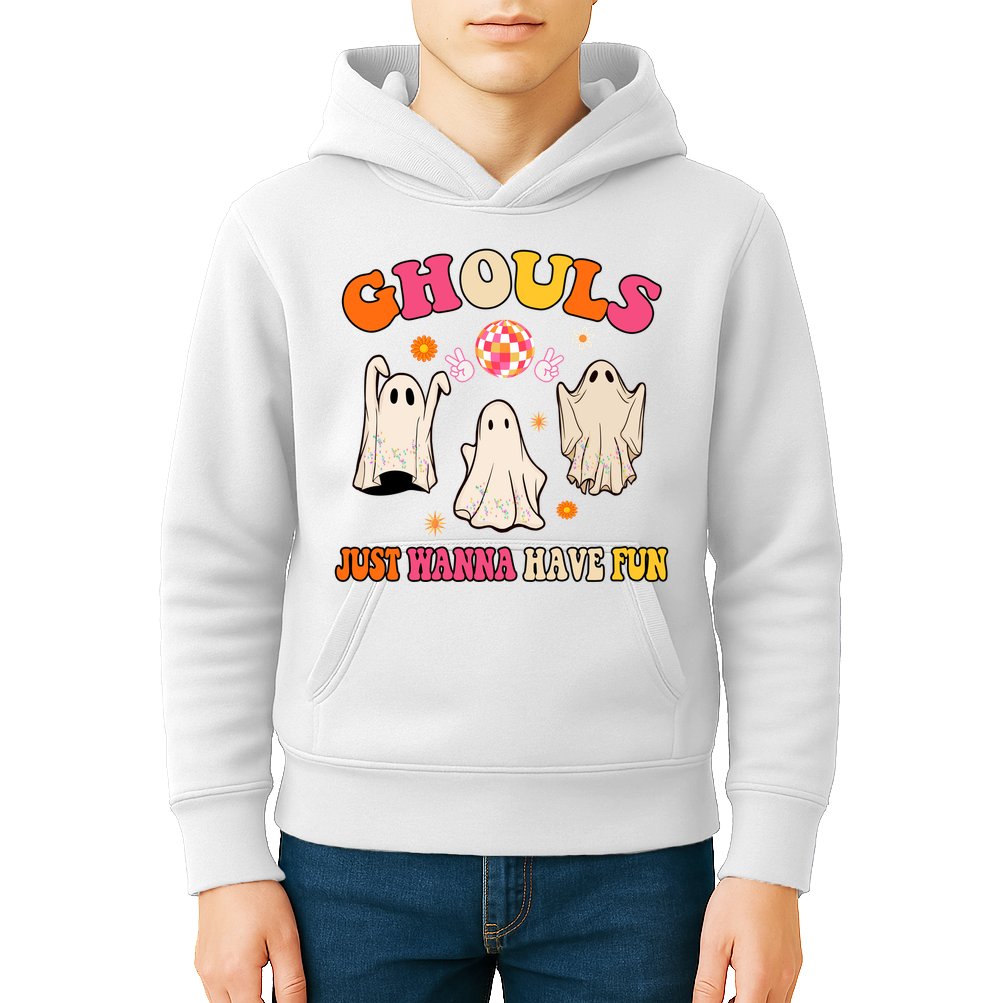Ghouls Just Wanna Have Fun Halloween Groovy Ghost Kids Hoodie