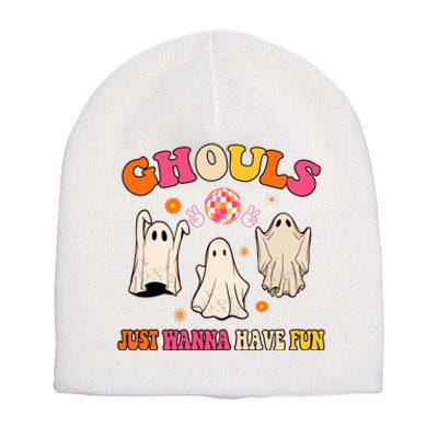 Ghouls Just Wanna Have Fun Halloween Groovy Ghost Short Acrylic Beanie