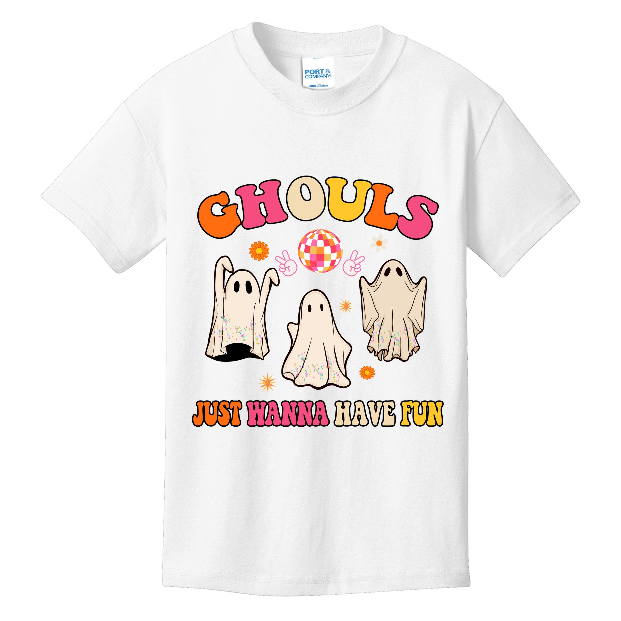 Ghouls Just Wanna Have Fun Halloween Groovy Ghost Kids T-Shirt