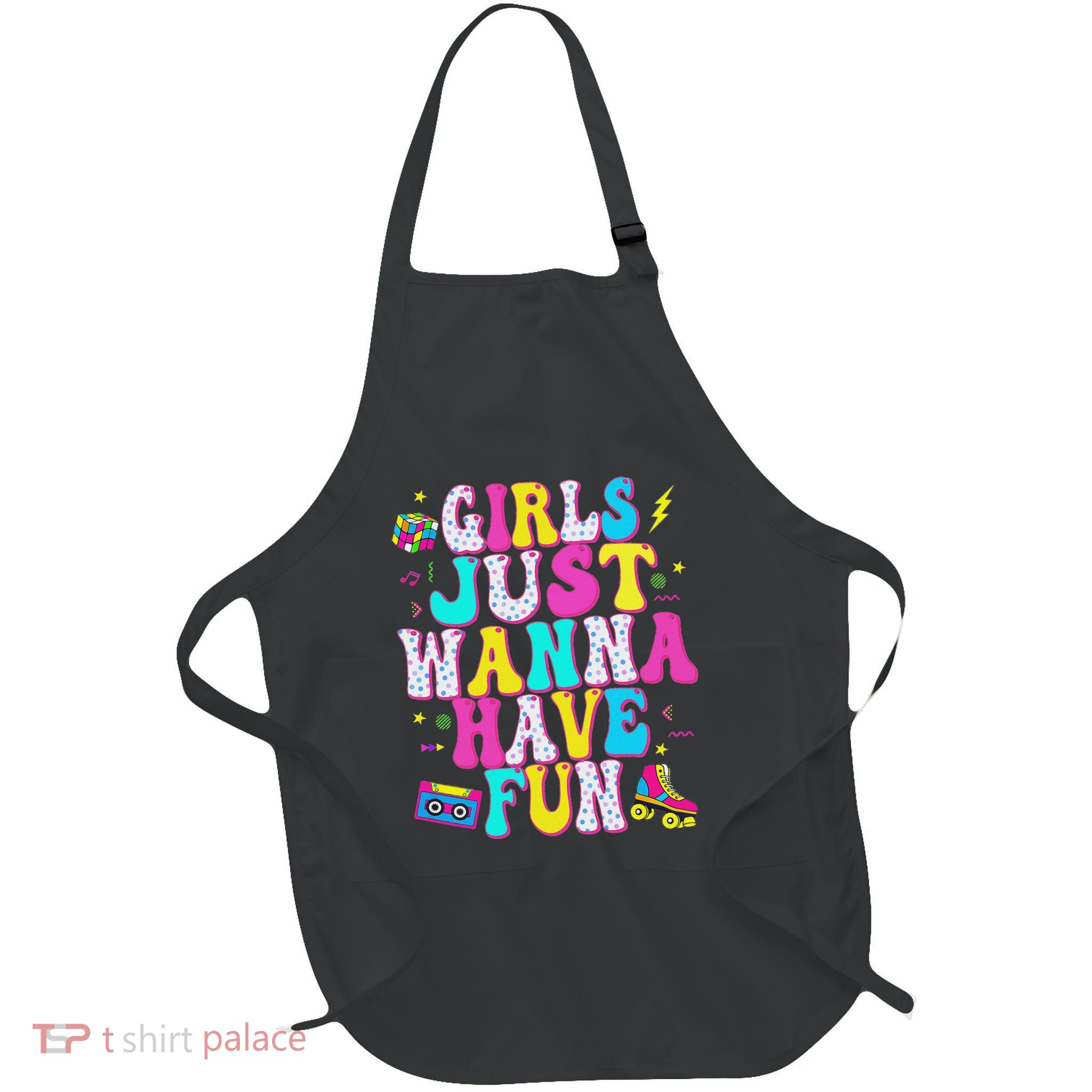Groovy Just Wanna Have Fun 1980s Women Full-Length Apron With Pockets