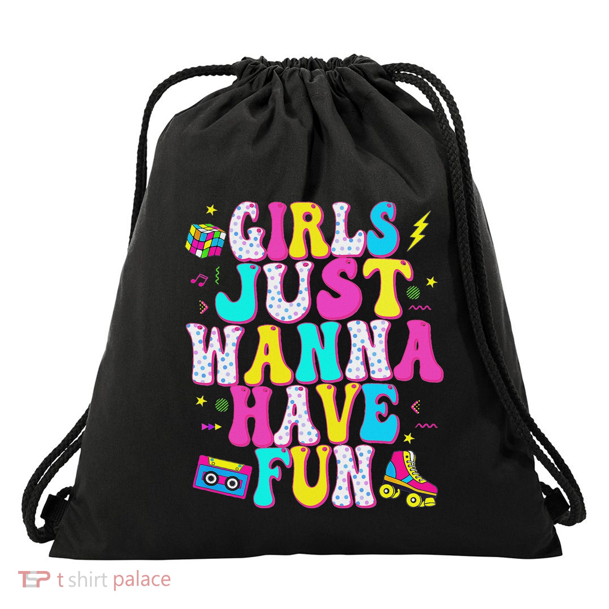 Groovy Just Wanna Have Fun 1980s Women Drawstring Bag