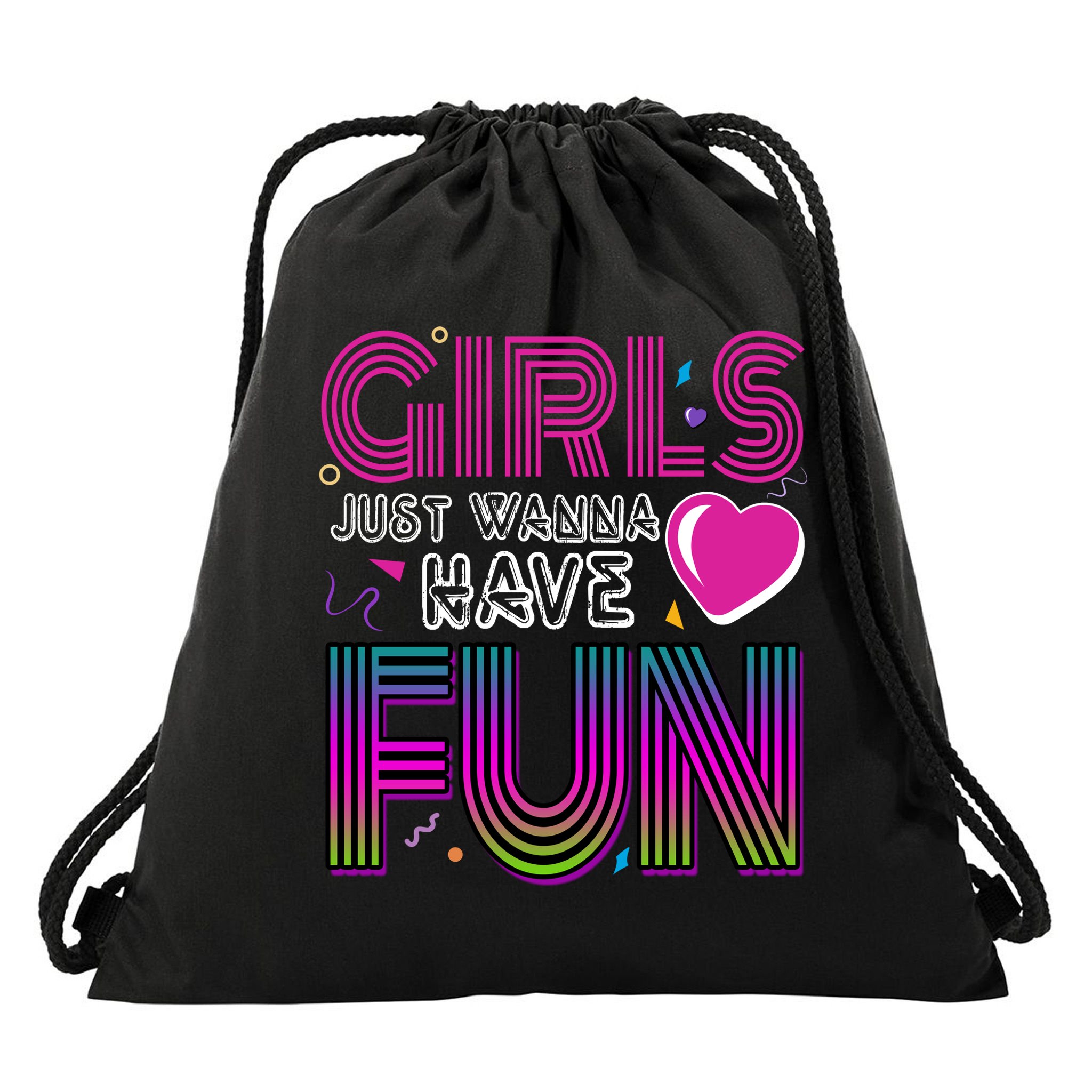 Girls Just Wanna Have Fun 80s Retro Party Drawstring Bag