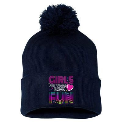 Girls Just Wanna Have Fun 80s Retro Party Pom Pom 12in Knit Beanie