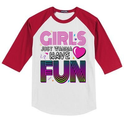 Girls Just Wanna Have Fun 80s Retro Party Kids Colorblock Raglan Jersey