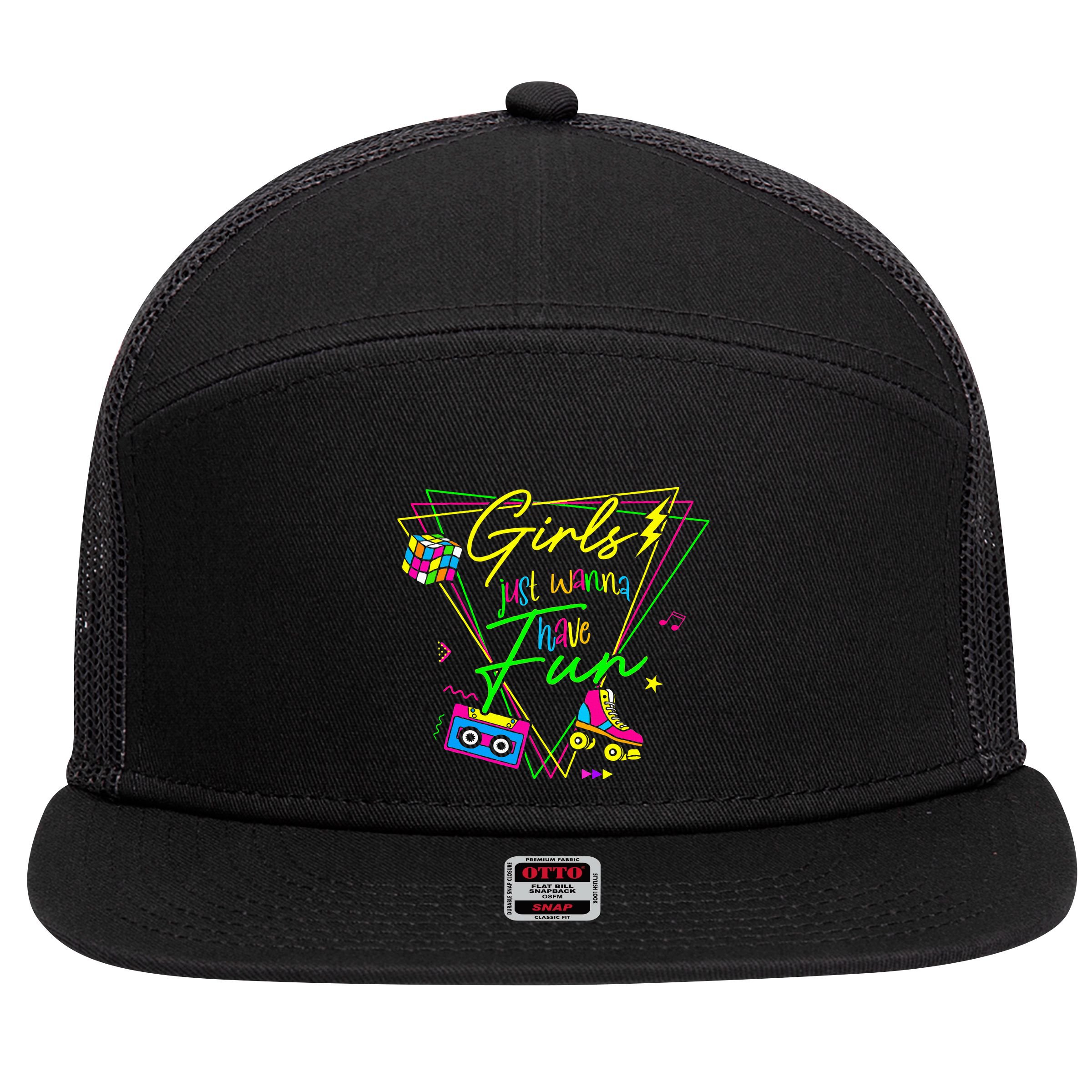 Girl Just Wanna Have Fun This Is My 80s Costume Party 7 Panel Mesh Trucker Snapback Hat