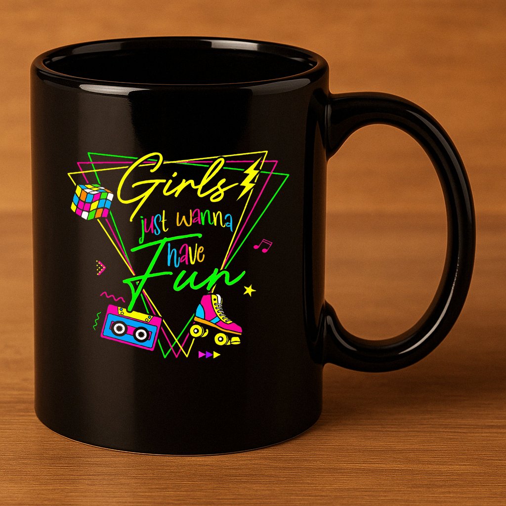 Girl Just Wanna Have Fun This Is My 80s Costume Party 11oz C Handle Ceramic Mug