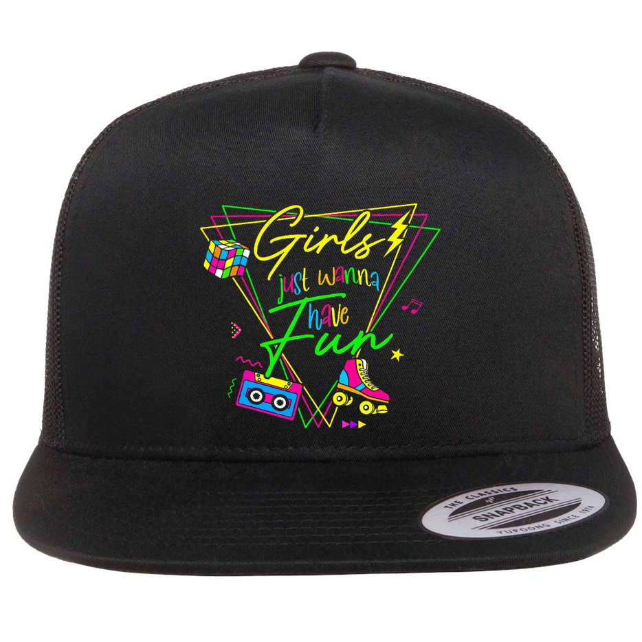 Girl Just Wanna Have Fun This Is My 80s Costume Party Flat Bill Trucker Hat