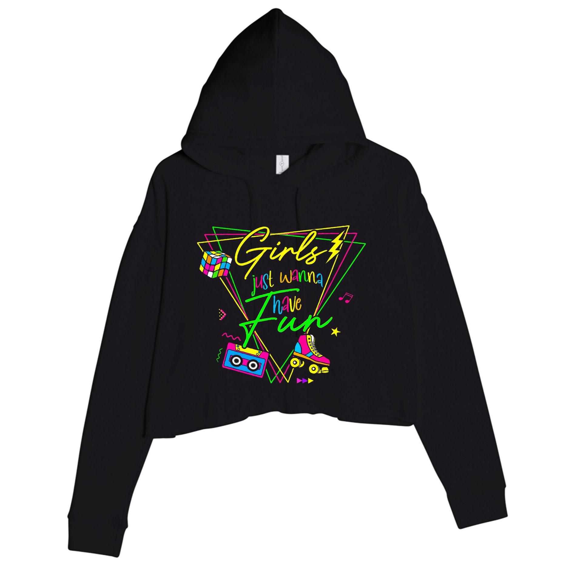 Girl Just Wanna Have Fun This Is My 80s Costume Party Crop Fleece Hoodie