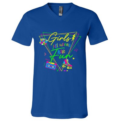 Girl Just Wanna Have Fun This Is My 80s Costume Party V-Neck T-Shirt
