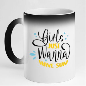 Girls Just Wanna Have Sun Summer Beach Life 11oz Black Color Changing Mug