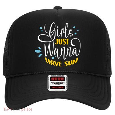 Girls Just Wanna Have Sun Summer Beach Life High Crown Mesh Back Trucker Hat