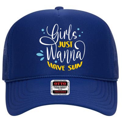 Girls Just Wanna Have Sun Summer Beach Life High Crown Mesh Back Trucker Hat