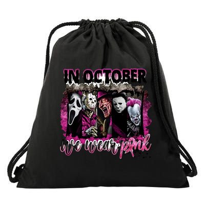 Ghostface Jason We Wear Pink In October Halloween Drawstring Bag