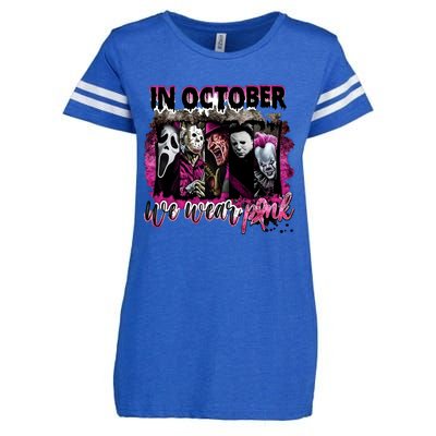 Ghostface Jason We Wear Pink In October Halloween Enza Ladies Jersey Football T-Shirt