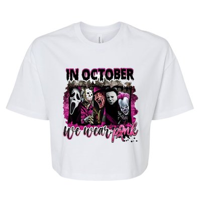 Ghostface Jason We Wear Pink In October Halloween Bella+Canvas Jersey Crop Tee