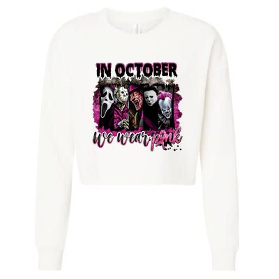 Ghostface Jason We Wear Pink In October Halloween Cropped Pullover Crew