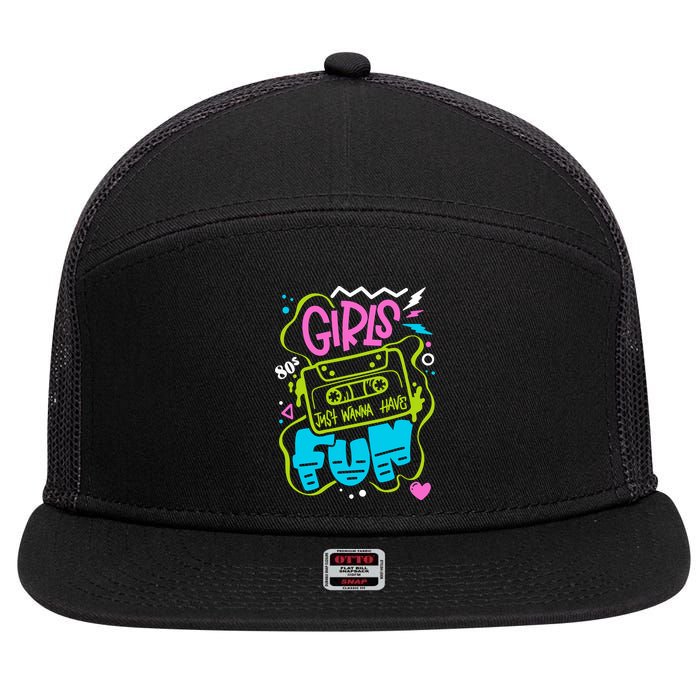 Girls Just Wanna Have Fun Nostalgia 1980s 7 Panel Mesh Trucker Snapback Hat