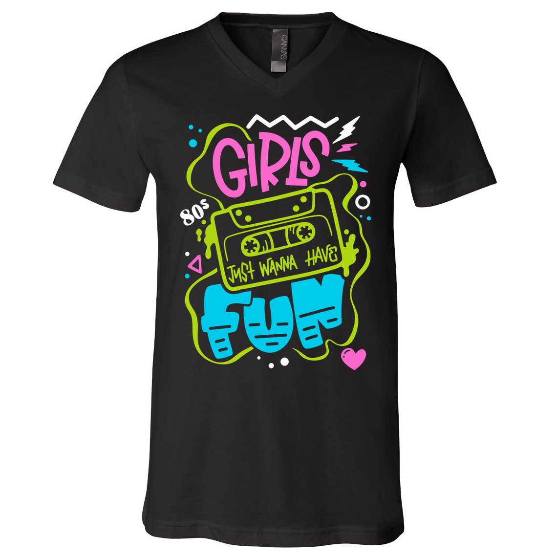 Girls Just Wanna Have Fun Nostalgia 1980s V-Neck T-Shirt