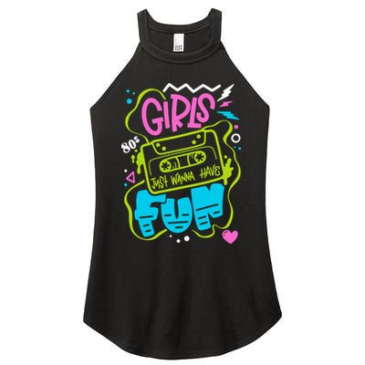 Girls Just Wanna Have Fun Nostalgia 1980s Women's Perfect Tri Rocker Tank