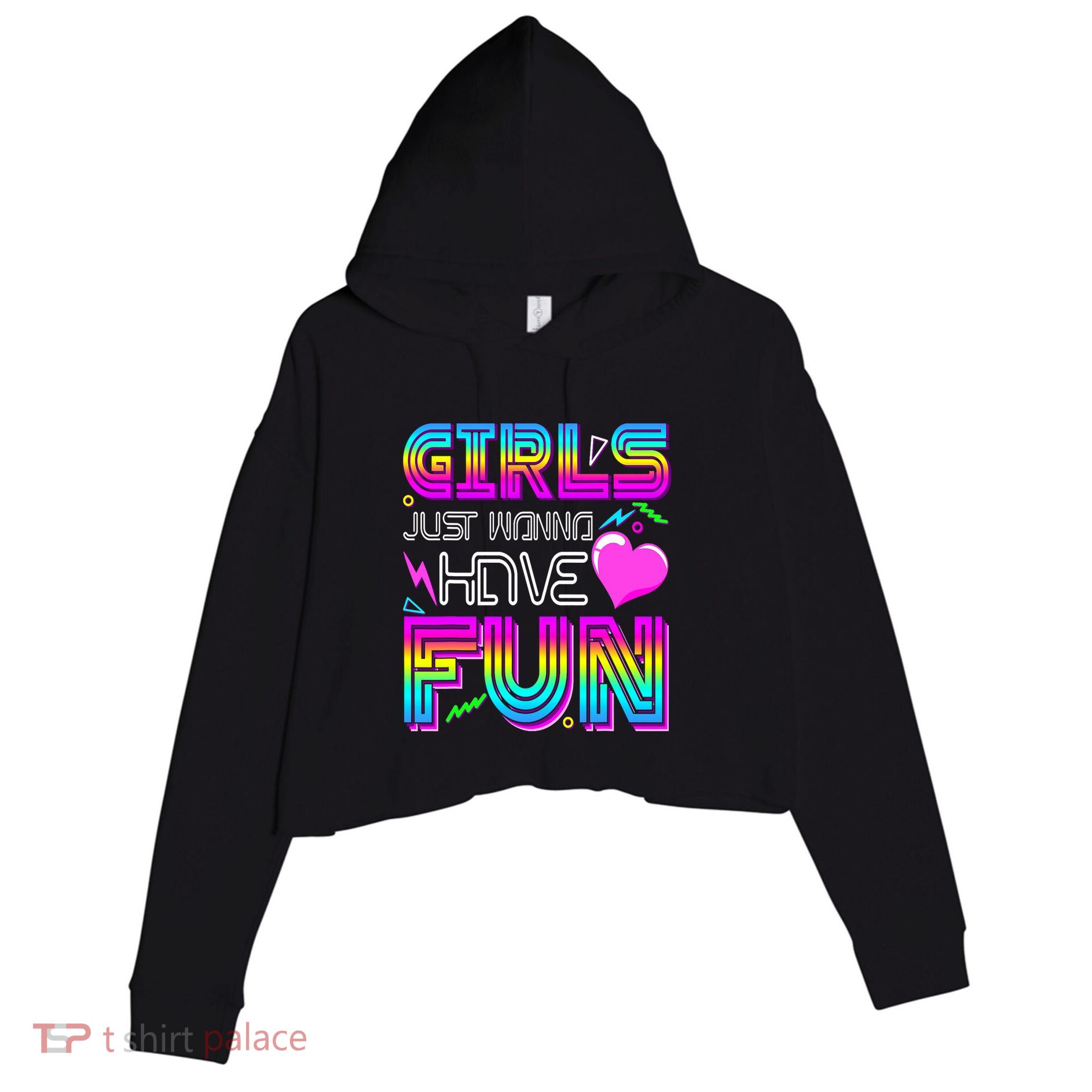 Girl Just Wanna Have Fun Awesome 70_s 80_s 90_s 1980s Crop Fleece Hoodie