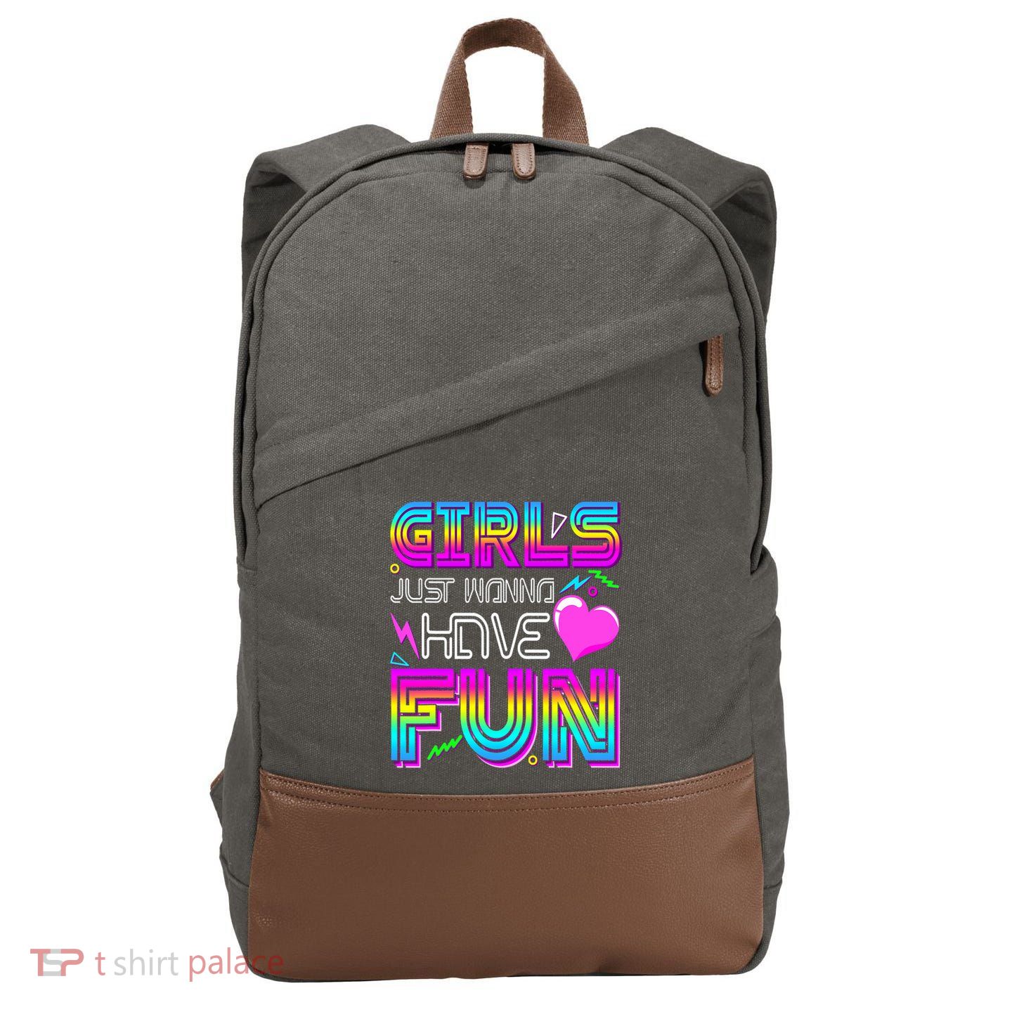 Girl Just Wanna Have Fun Awesome 70_s 80_s 90_s 1980s Cotton Canvas Backpack