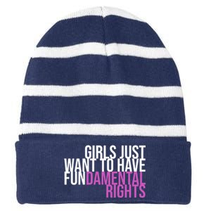 Girls Just Wanna Have Fundamental Rights Feminist Striped Beanie with Solid Band