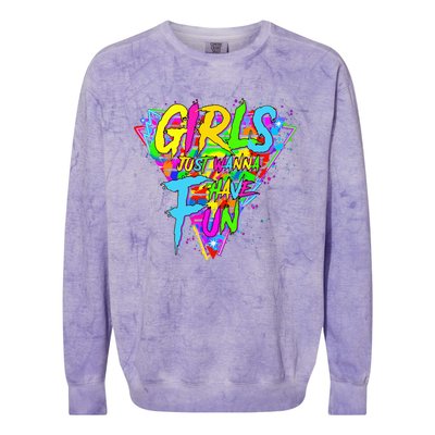 Girl Just Wanna Fun 80s 1980s Nostalgia Colorblast Crewneck Sweatshirt