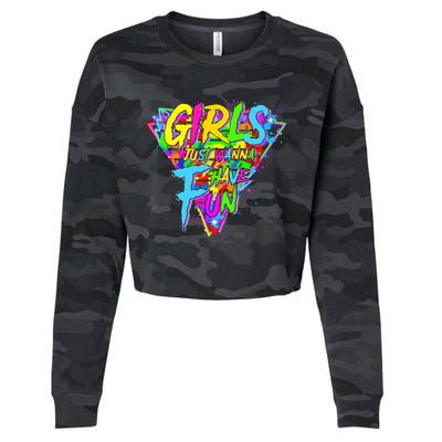 Girl Just Wanna Fun 80s 1980s Nostalgia Cropped Pullover Crew