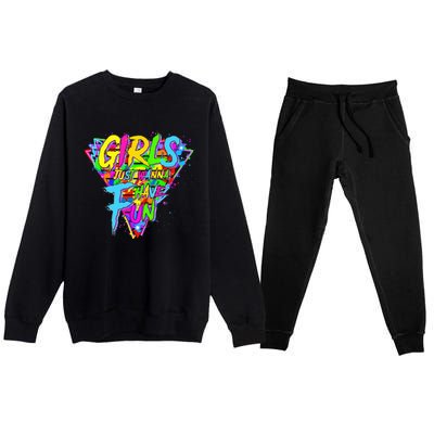 Girl Just Wanna Fun 80s 1980s Nostalgia Premium Crewneck Sweatsuit Set