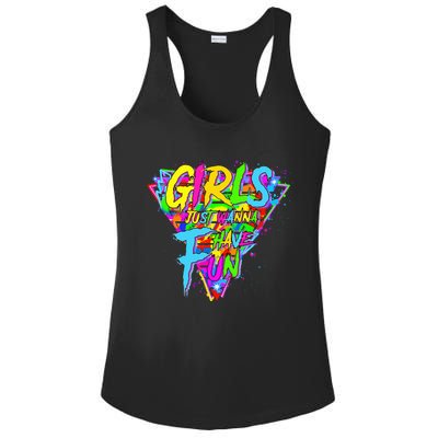 Girl Just Wanna Fun 80s 1980s Nostalgia Ladies PosiCharge Competitor Racerback Tank