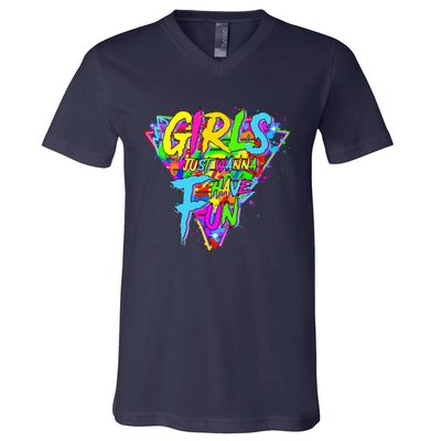 Girl Just Wanna Fun 80s 1980s Nostalgia V-Neck T-Shirt