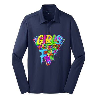 Girl Just Wanna Fun 80s 1980s Nostalgia Silk Touch Performance Long Sleeve Polo