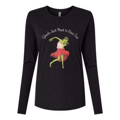 Ghouls Just Want to Have Fun 80's zombie dancing Womens Cotton Relaxed Long Sleeve T-Shirt