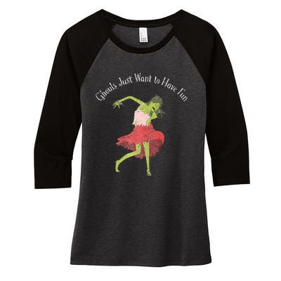 Ghouls Just Want to Have Fun 80's zombie dancing Women's Tri-Blend 3/4-Sleeve Raglan Shirt