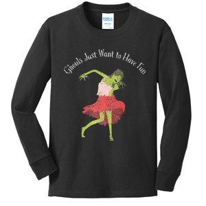 Ghouls Just Want to Have Fun 80's zombie dancing Kids Long Sleeve Shirt