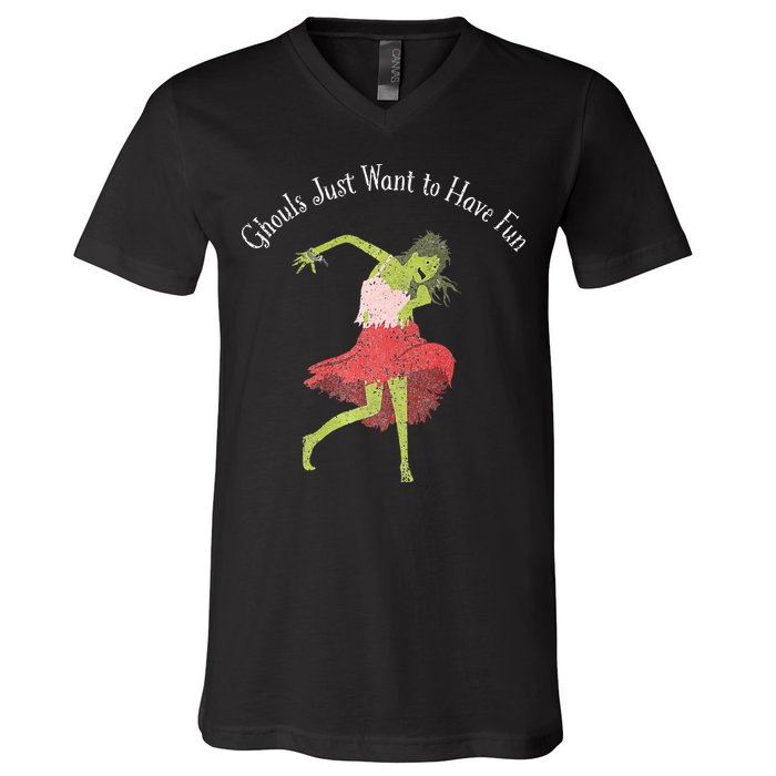 Ghouls Just Want to Have Fun 80's zombie dancing V-Neck T-Shirt