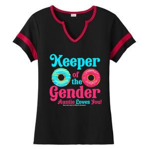 Gender Keeper Auntie funny Donuts Lover Gender Reveal Idea Ladies Halftime Notch Neck Tee