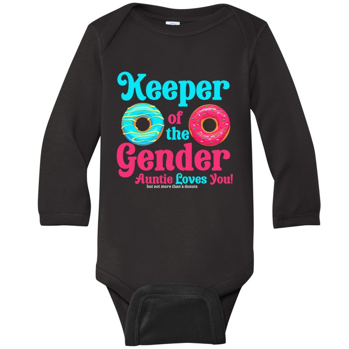 Gender Keeper Auntie funny Donuts Lover Gender Reveal Idea Baby Long Sleeve Bodysuit