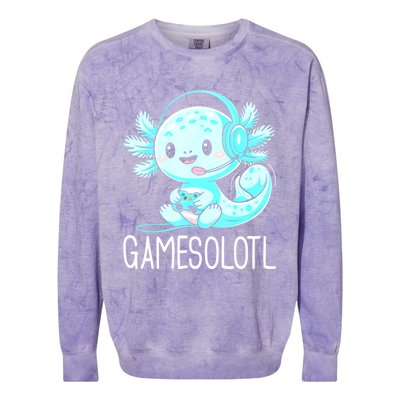 Gamesolotl Kawaii Axolotl Gamer Anime Design Colorblast Crewneck Sweatshirt