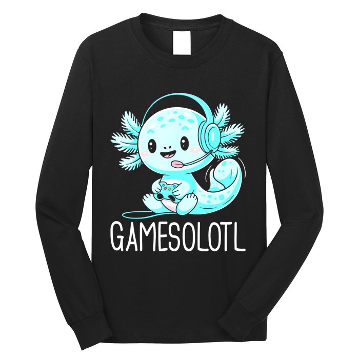 Gamesolotl Kawaii Axolotl Gamer Anime Design Long Sleeve Shirt