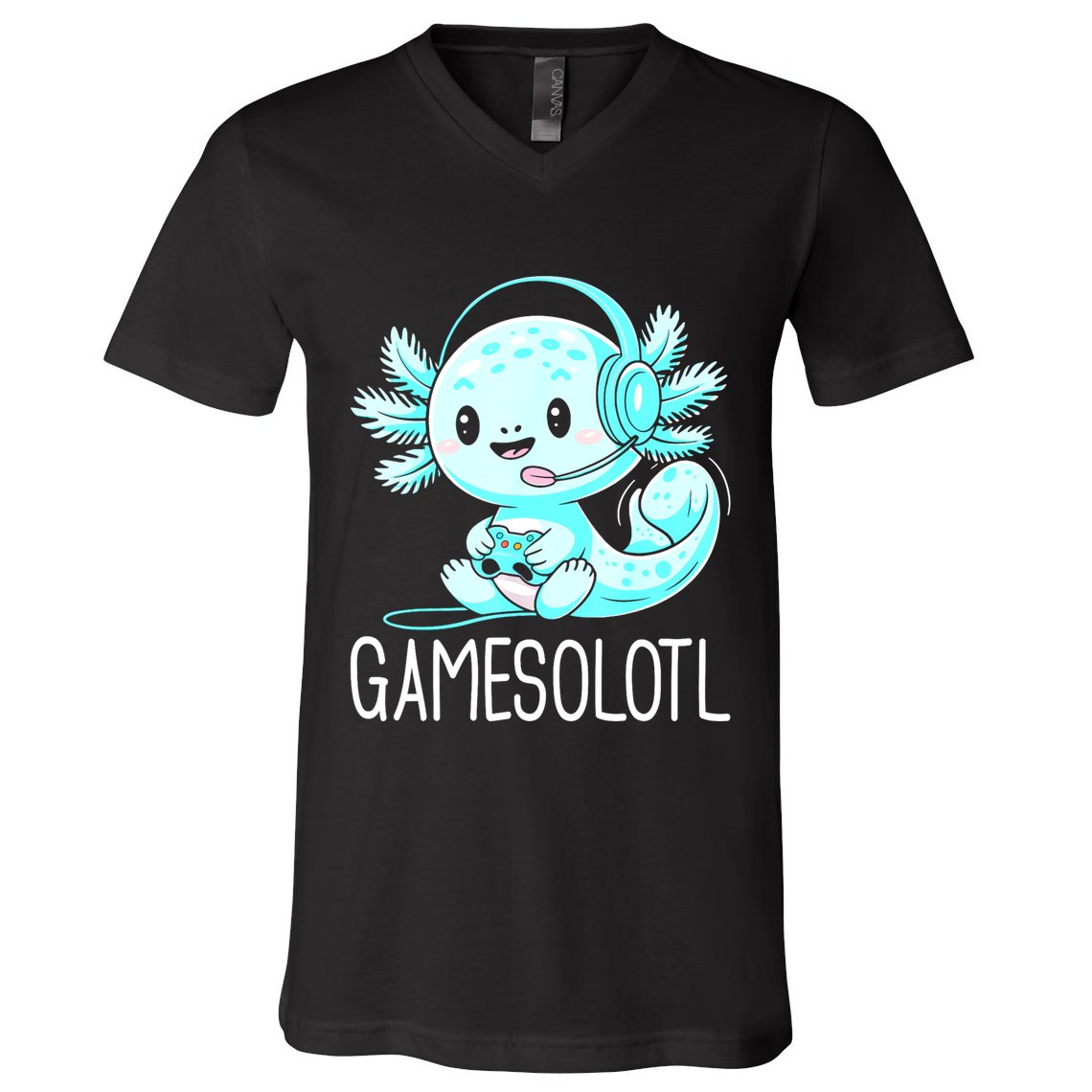Gamesolotl Kawaii Axolotl Gamer Anime Design V-Neck T-Shirt