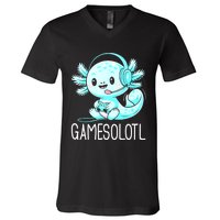 Gamesolotl Kawaii Axolotl Gamer Anime Design V-Neck T-Shirt