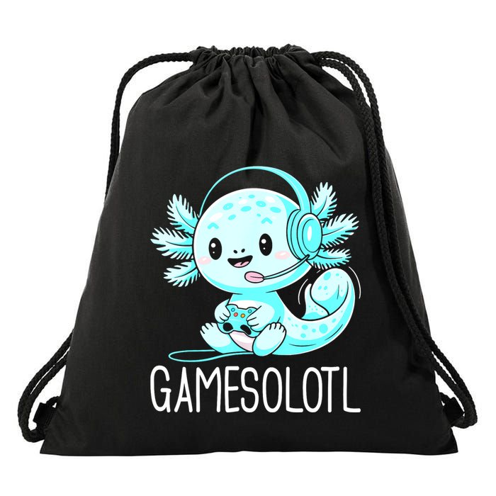 Gamesolotl Kawaii Axolotl Gamer Anime Design Drawstring Bag